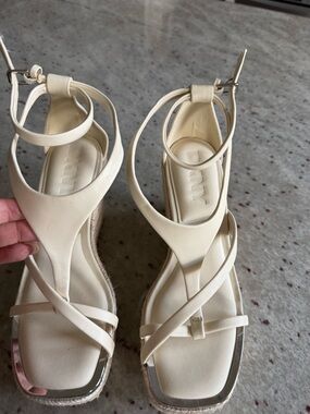 DKNY Cream Wedge Espadrille Sandals with Metallic Trim